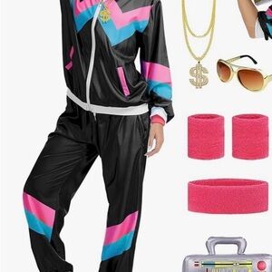 Stylish Black and Pink Women's Tracksuit 80s Fun, size L